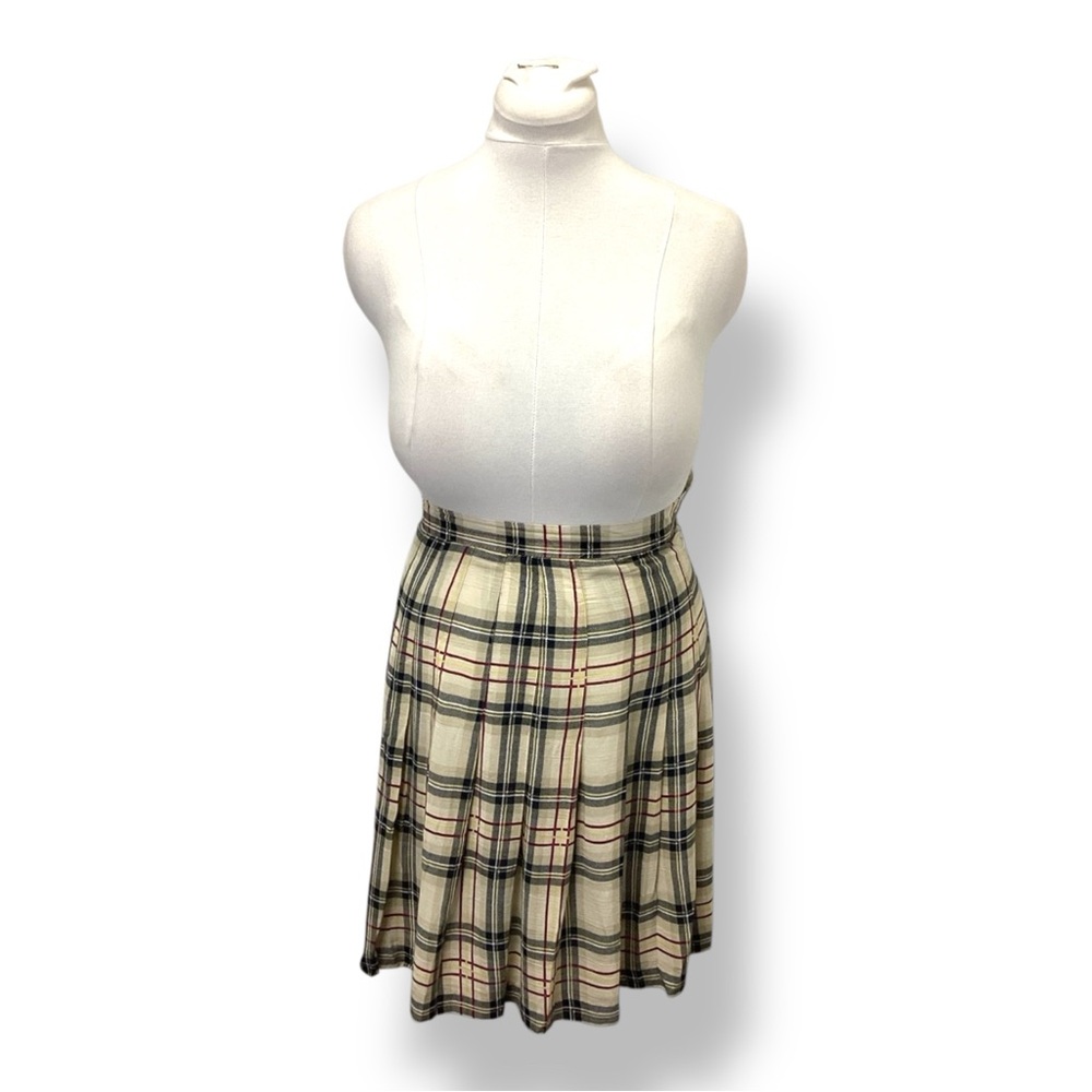 Michael K & Company Women’s Pleated Plaid A-line Mini Skirt VTG 90s Y2K Beige - Picture 2 of 9